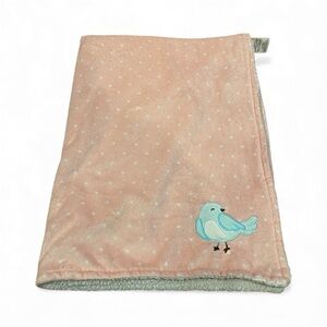 Carter's Blue Bird Baby Blanket Polka Dot Pink Plush White Girl Lovey
